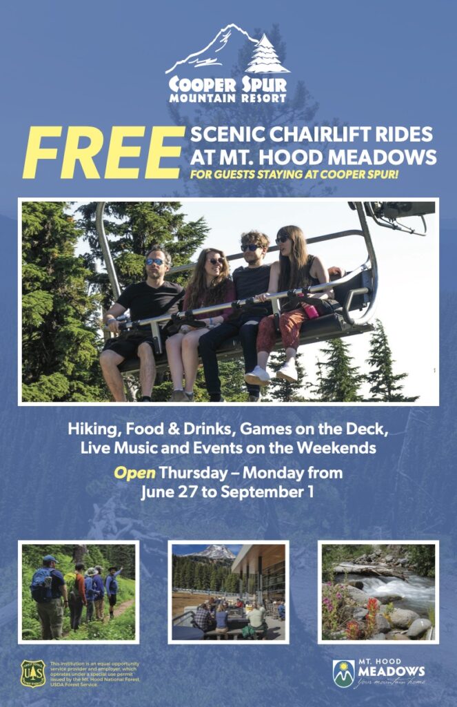 Free Scenic Chairlift Rides at Mt. Hood Meadows for Cooper Spur Guests 2025